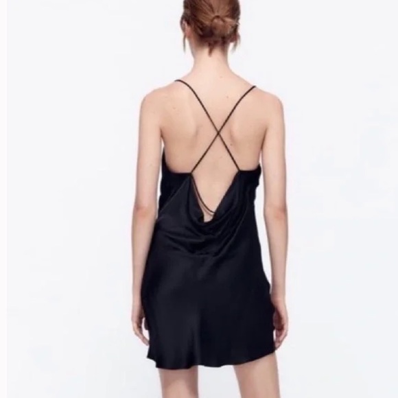 Zara Black Satin Slip Dress - Picture 3 of 7